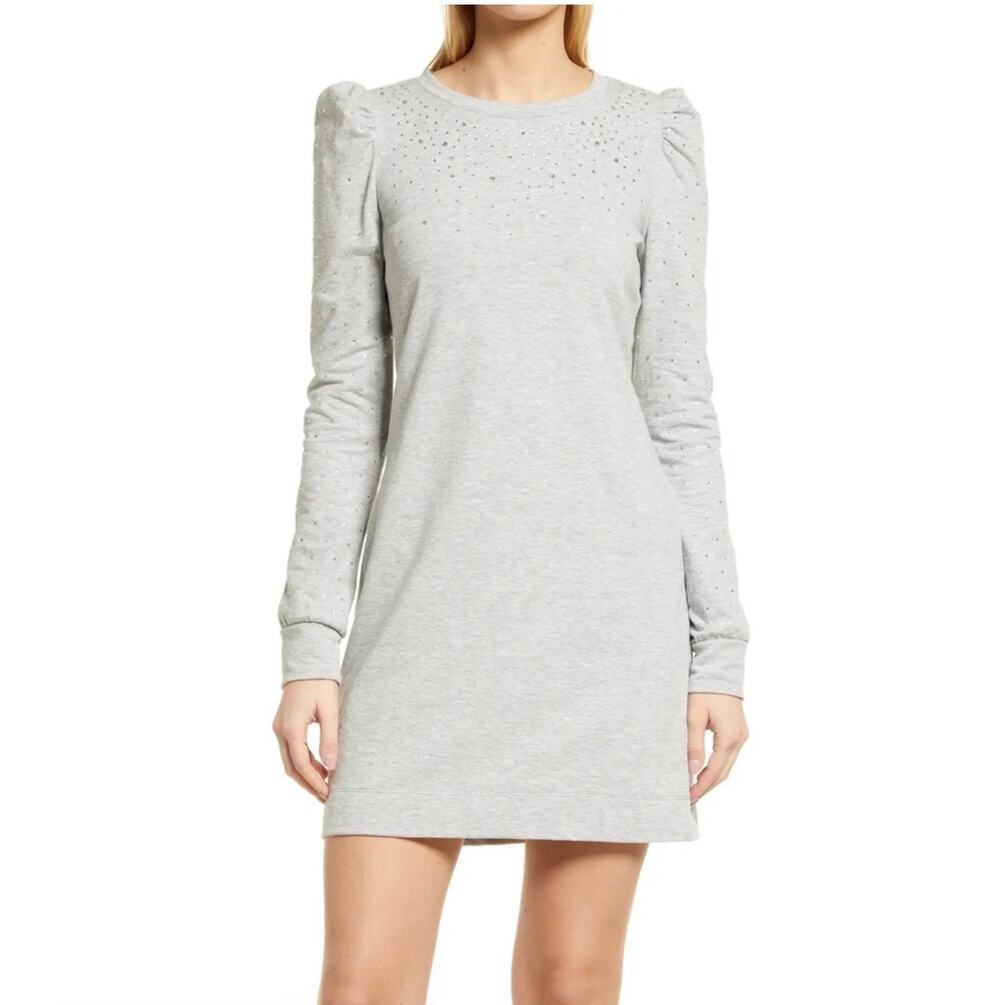 Lilly Pulitzer Dress XL Gray Rhinestone Embellished Puff Sleeve Sweatshirt